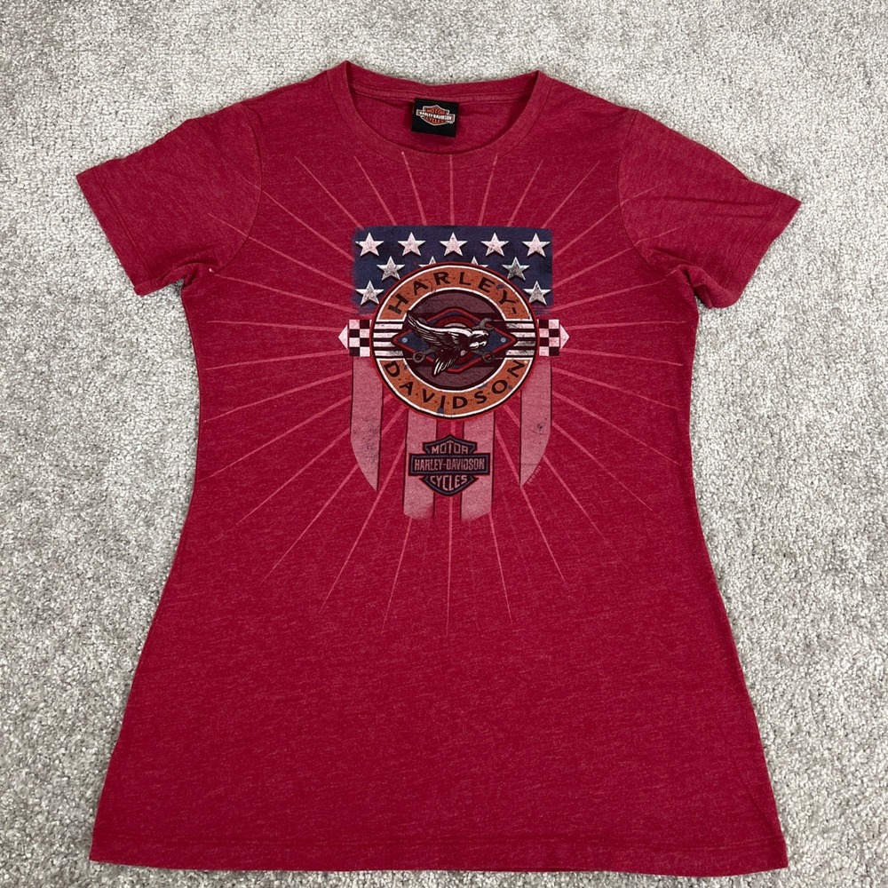 Harley-Davidson Graphic T-Shirt Womens Red Americana Eagle St Maarten 2011 Moto